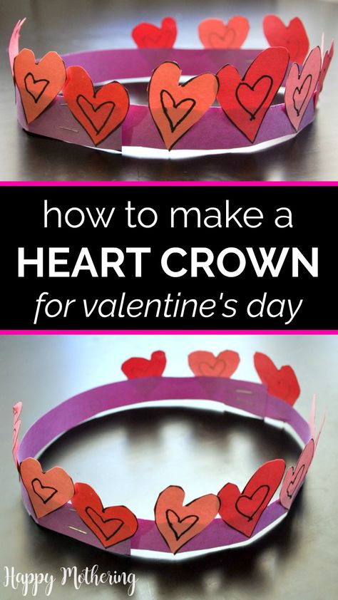 Learn how to make a heart crown for Valentine's Day in this fun kids craft. All you need is construction paper, scissors and glue for this easy DIY tutorial that's great for school parties. Creative idea for preschoolers and elementary age kids. Step by step instructions with pictures. #valentines #valentinesday #valentinesdaycrafts #kidscrafts #craftsforkids #hearts #heartcrafts #papercrafts #schoolcrafts #classparties #vday #valentinesdaykidscraft #howto #crafts #diy #papercrown #love #forkids Valentines Day Craft, Kids Valentines Day, Easy Valentine Crafts, Construction Paper Crafts, Valentine's Day Crafts For Kids, Preschool Valentines, Kids Valentines, Valentine Crafts For Kids, Paper Crowns