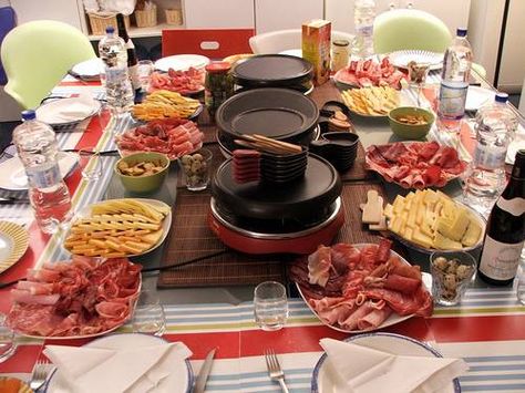 Getting ready for a raclette party. #raclette-recipes #tabletop-cooking Raclette Recipes Dinners, Raclette Dinner Party, Raclette Recipes, Raclette Party, Raclette Cheese, Grilled Desserts, Fondue Party, Fondue Recipes, Good Eat