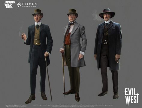 Evil West Concept Art, Victorian Era Character Design, Silver Veil, Pirate Concept, Evil West, Npc Rpg, Mens Pictures, Fantasy Western, Hero Ideas