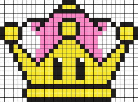 Perler Bead Crown Pattern, Crown Perler Beads, Princess Peach Perler Bead Patterns, Perler Bead Crown, Crown Pixel Art, Kandi Crown, Peach Moodboard, Pixlr Art, Super Crown