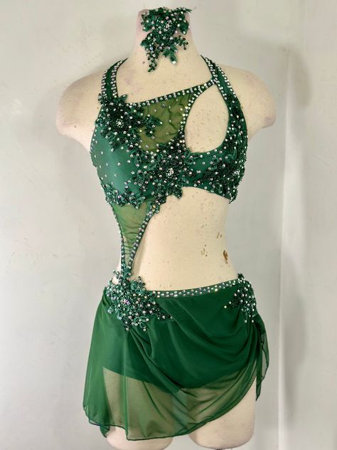 Polka Dot Dance Costume, Greek Dance Costume, Emerald Green Lyrical Dance Costume, Royal Blue Dance Costumes, Green Lyrical Dance Costumes, Contemporary Solo Costume, Green Lyrical Costume, Dance Competition Outfits, Dance Costumes Contemporary