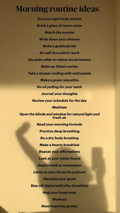 A list of morning routine ideas Morning And Night Routine, The Glow Up, Morning Habits, Positive Habits, Night Routine, Self Care Activities, Good Habits, Self Improvement Tips, Working On Myself