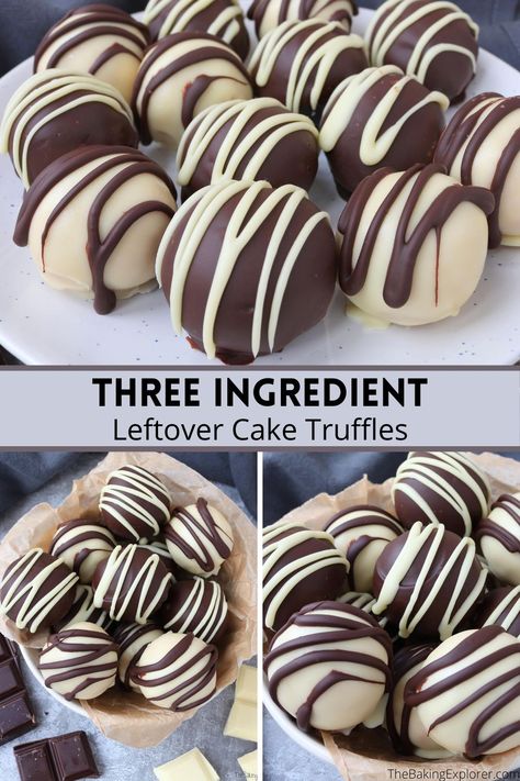 Easy no bake recipe for Three Ingredient Leftover Cake Truffles, perfect for using up leftover cake. They make a delicious treat or gift too! #thebakingexplorer #leftovercake #caketruffles #threeingredients #easyrecipe Cake Pops From Leftover Cupcakes, Leftover Cake Ideas What To Do With, Cake Crumbs Leftover, Leftover Chocolate Cake Ideas, Leftover Cupcakes Ideas, What To Do With Leftover Cake, Cake Pops From Leftover Cake, Leftover Cake Recipes, Leftover Cake Ideas