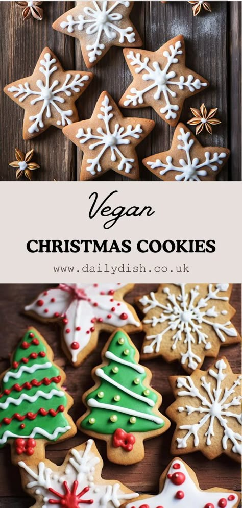 Vegan Christmas Cookies Gluten Free Vegan Cookies Easy, Gf Vegan Sugar Cookies, Vegan Cookie Icing, Healthy Vegan Christmas Cookies, Plant Based Christmas Cookies, Vegan Gf Christmas Cookies, Vegan Christmas Sugar Cookies, Vegan Christmas Candy Recipes, Plant Based Holiday Recipes