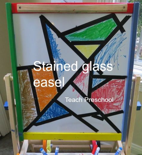 Stained Glass Easel Starter by Teach Preschool Toddler Easel, Art Center Preschool, Easel Ideas, Teach Preschool, Easel Painting, Preschool Colors, Preschool Arts And Crafts, Art Easel, Everyday Art