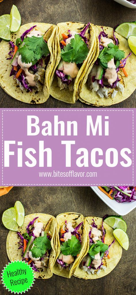 Banh Mi Fish Tacos are a delicious twist on the classic Vietnamese sandwich. Pan grilled tilapia topped with homemade Asian slaw and spicy aioli wrapped in a corn tortilla. Weight Watchers friendly recipe. www.bitesofflavor.com Asian Fish Tacos, Crispy Cod, Lighter Recipes, Soup Recipes Vegetarian, Healthy Recipes Crockpot, Grilled Tilapia, Vietnamese Sandwich, Spicy Aioli, Taco Pie