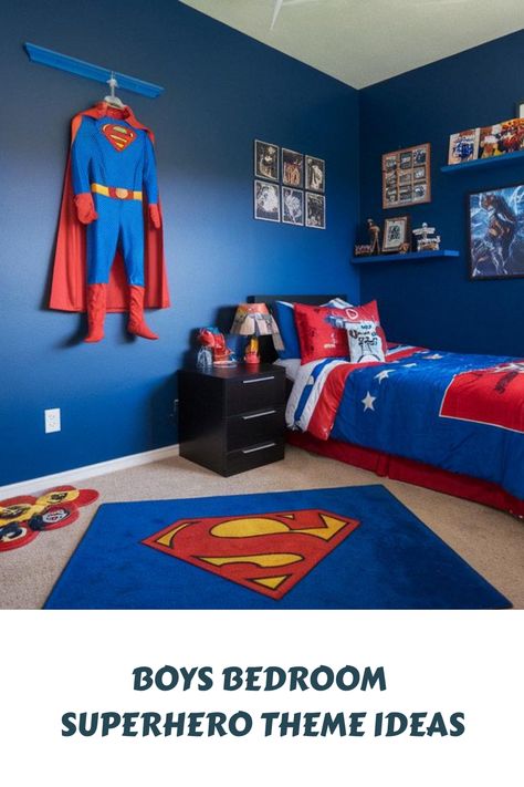 Boys Bedroom Superhero Theme Ideas Spiderman Theme Room, Superhero Room Boys, Spiderman Bedroom Ideas, Spider Man Bedroom Ideas, Marvel Boys Room, Batman Bedding, Batman Bed, Boys Space Bedroom, Spiderman Wall Art