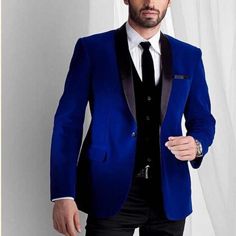 Royal Blue And Black Suit, Prom Men Outfit, Blue Blazer Outfit Men, Groomsmen Black, Blue Velvet Suit, Blue Blazer Outfit, Royal Blue Blazer, Terno Slim Fit, Men Suits Wedding