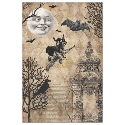 $4.25 | Vintage Halloween Ephemera Decoupage | Halloween Crafts | halloween decoupage, vintage halloween, vintage halloween ephemera, halloween ephemera decoupage, witch on broomstick, bats, grungy halloween ephemera, vintage halloween elements, grafixmom Halloween Decoupage, Spooky Prints, Gothic Journal, Witch On Broomstick, Halloween Ephemera, Halloween Elements, Spooky Witch, Decoupage Tissue Paper, Art Journal Cover