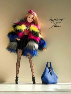 Fashion Dolls Couture - Unlimited: Colorful Fur Coat-Made to Move Barbie - Colorful Fur Coat, Barbie Dress Pattern, Barbie Sewing, Made To Move Barbie, Barbies Pics, Red Puffer Jacket, Sewing Barbie Clothes, Barbie Wardrobe, Barbie Doll Clothing Patterns