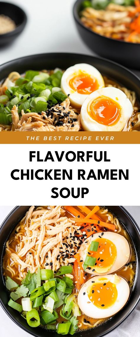 Image for Flavorful Chicken Ramen Soup Chicken Soup With Ramen Noodles, Ramen Soup Recipes Chicken, Chicken Ramen Soup Recipes, Ramen Noodle Crockpot Recipes, Ramen Seasoning Packet Recipe, Dumpling Soup With Ramen, Ramen Noodle Recipes Vegetarian, Ramen Recipes Chicken, Spicy Ramen Recipes