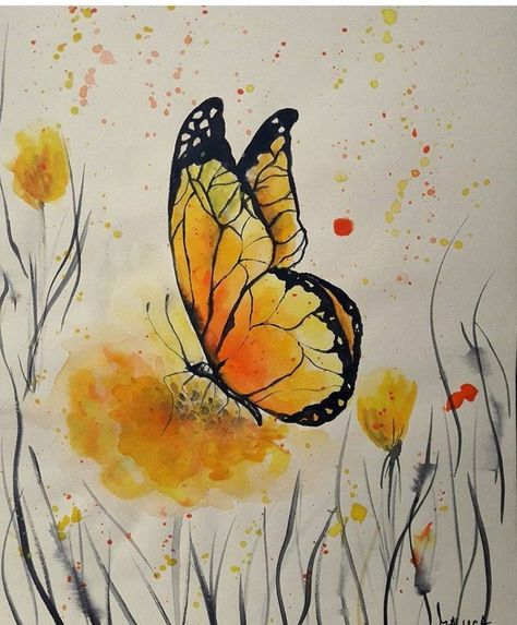 Flowers And Butterflies Painting, Watercolor Butterflies Painting, Butterfly Watercolour Painting, Butterfly Watercolor Painting Easy, Watercolor Butterfly Painting, Butterfly On Flower Painting, Butterfly And Flower Painting, Acrylic Butterfly Painting, Butterfly Watercolor Painting