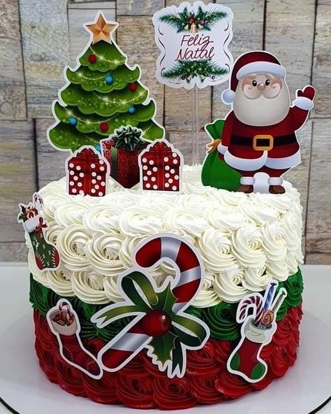 Christmas Cake Ideas, Christmas Cakes Easy, Christmas Themed Cake, Christmas Cake Designs, Buttercream Cake Decorating, Christmas Cake Topper, Simple Cake Designs, Christmas Cake Decorations, Xmas Cake