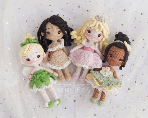 Disney Princess Doll Four Pattern Bundle Easy Amigurumi, Crochet Princess, Dolls Crochet, Disney Princess Dolls, Crochet Mignon, Crochet Disney, Princess Dolls, Doll Tutorial, Crochet Doll Pattern