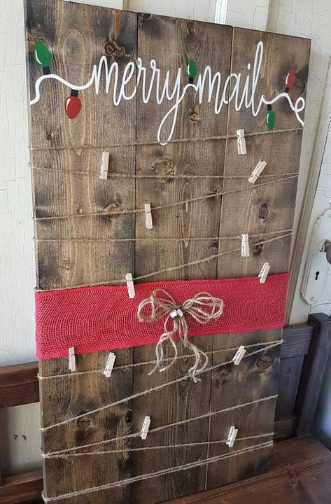 34 Days Until Christmas And We Look At Some Great Holiday ... Merry Mail, Christmas Card Holder, Diy Christmas Decorations For Home, Christmas Signs Wood, Holiday Craft, Household Decor, Christmas Mantels, Christmas Decorations Rustic, Diy Signs