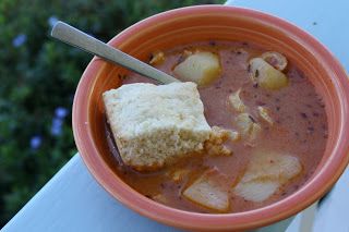 Bahamian Conch Stew: 2 lge conchs, cleaned, 1/2 lg diced onion, 1-1/2 diced tomato, 4 chopped potatoes, 2 limes, 1-1/2t thyme, 1/2C olive oil (we don't use oil), 1/4C all-purpose flour, 1-1/2T tomato paste, 1-1/2T ketchup, pepper sauce/red pepper flakes to taste, 3T salt, 2t pepper, 7C water. Bruise conch - use mallet/beer bottle 2 tenderize conch. Place conch in pot of H2O 2 cover. Boil 20-30 mins. C blog @Matty Chuah Bitchin' Kitchin' Hobo Kitchen, Conch Recipes, Bahamian Food, Johnny Cake, Brunch Items, Native Foods, The Bahamas, Food Pin, Teenage Years