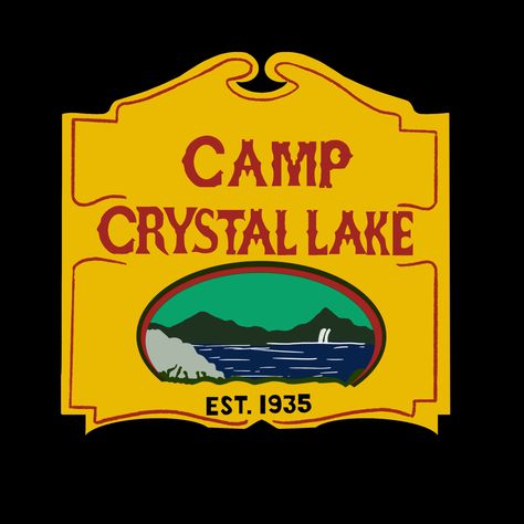 Black background with yellow sign from Friday the 13th film for camp Crystal lake Camp Crystal Lake Sign, Art Room Inspiration, Minimalist Camping, Game Drawing, Camp Crystal Lake, Lake Map, Lake Signs, Crystal Lake, Film Tv