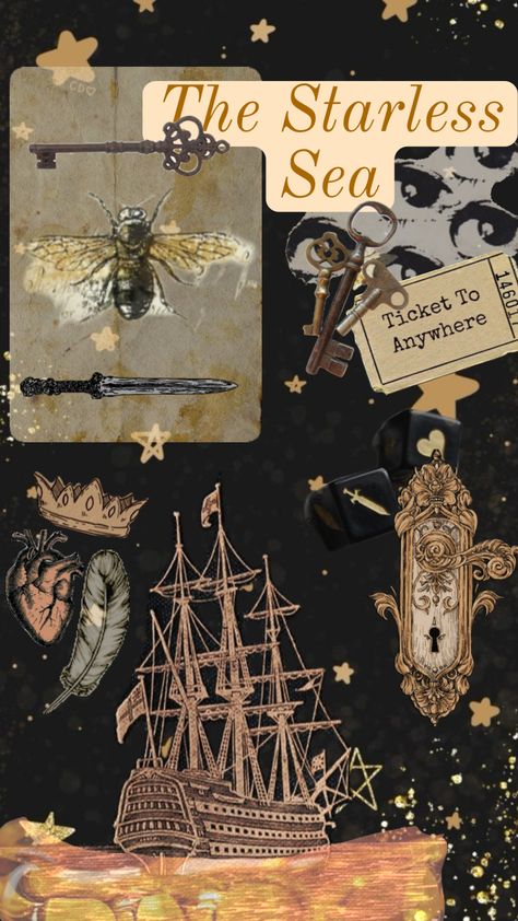 Starless Sea Wallpaper (the ocean moves!) #wallpaper #art #starlesssea #erinmorgenstern #fantasy #vintage #acadamia #asthetic #vibes #bees #books The Starless Sea, Fantasy Vintage, Dark Academia Books, Sea Tattoo, Aesthetic Lockscreens, Night Circus, Sea Wallpaper, Cartoon Posters, King Of My Heart