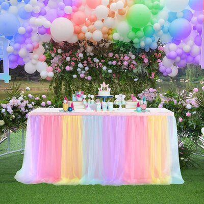 Rainbow Table Skirt, Unicorn Table Decorations, Rainbow Tablecloth, Pink Tulle Table Skirt, Pastel Theme Party, Tutu Table Skirt, Tutu Table, Rainbow Table, Tulle Table Skirt