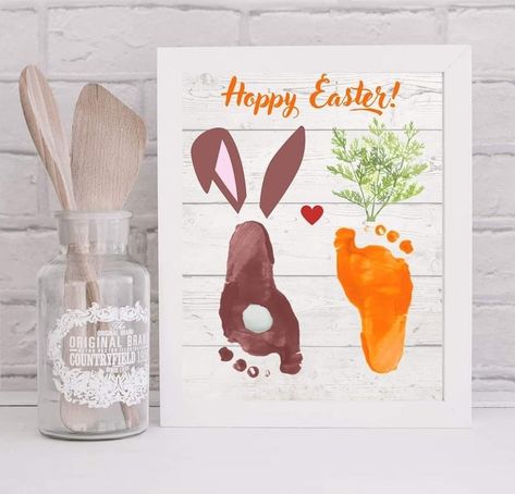 Leprechaun Craft Template, Easter Footprint Crafts, Baby Easter Crafts, Nicu Crafts, Easter Bunny Footprints, Carrot Craft, Baby Handprint Crafts, Easter Funny, Baby Footprint Art