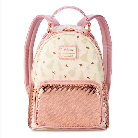 Pack For Royal Adventures With This Disney Princess Ultimate Celebration Loungefly Mini Backpack. A Pattern Of Royal Silhouettes Covers The Body, While Pink Sequins Accent The Front And Side Pockets For A Truly Dazzling Accessory Allover Disney Princess Silhouette Print Pattern Includes Ariel, Merida, Belle, Moana, Cinderella, & Aurora This Is Sold Out In Shops Double Zip-Top Closure With Metal Pulls Exterior Side Pockets Top Carry Handle Adjustable Shoulder Straps With Pink Buckles Lining With Disney Princess Silhouette, Princess Backpack, Loungefly Mini Backpack, New Disney Princesses, Princess Silhouette, Sequin Backpack, Minnie Mouse Ears Headband, Loungefly Bag, Disney Gift