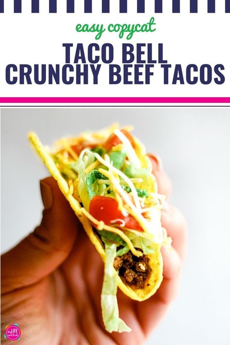 Craving a 3 Crunchy Taco Combo from Taco Bell? We have you covered! This Crunchy Beef Taco Taco Bell Copycat Recipe is just as good as the real thing - but you don't have to leave your house to get it. Yum! Chilito Recipe, Taco Bell Beef, Crunchy Beef, Crunchy Taco Shells, Taco Bell Copycat, Copycat Taco Bell, Taco Bell Recipes, Beef Tacos Recipes, Taco Taco