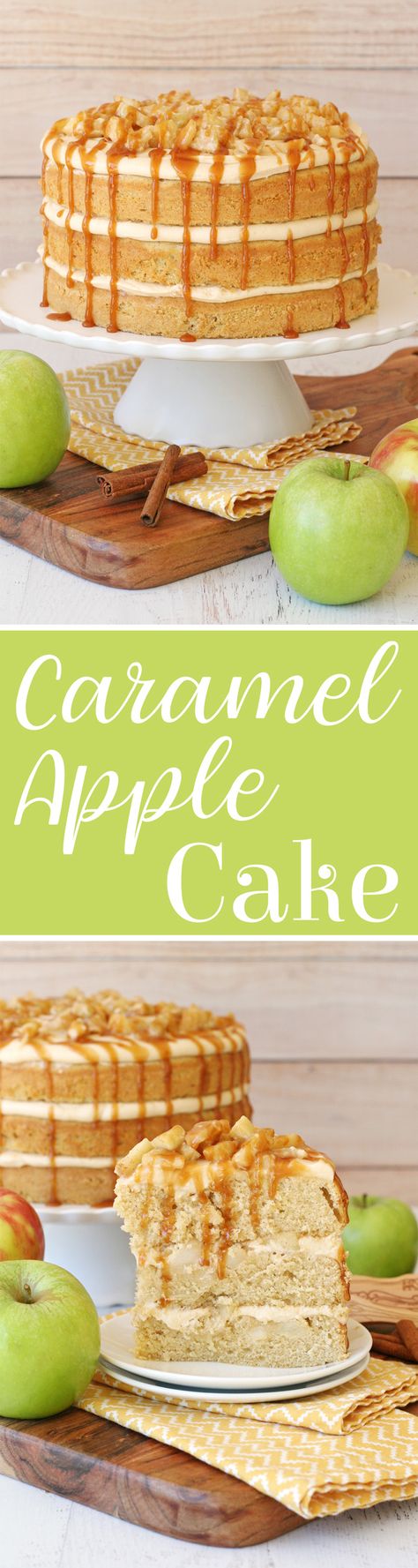 This beautiful fall cake recipe starts with an apple and cinnamon spiced cake, then is layered with salted caramel frosting, spiced apples and even more salted caramel sauce. Thanksgiving Recipes Dessert, Caramel Apple Cake Recipe, Cake Fall, Spiced Cake, Apple Cinnamon Cake, Salted Caramel Frosting, Fall Cake Recipes, Caramel Treats, Salted Caramel Cake