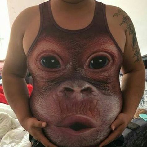 Mens Tank Tops Summer, Monkey Print, Bad Tattoos, 3d Tattoos, Funny Tank Tops, 3d Tattoo, Funny Fashion, Best Friend Tattoos, Funny Tattoos