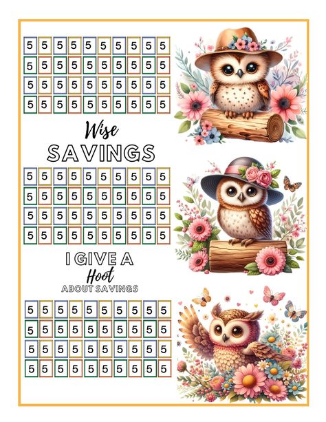 "Give A Hoot About Savings Challenge and Cash Envelope- Be wise and save for life's ups and downs. Each time you color in an icon add that dollar amount to your cash envelope! Happy Savings! The Savings Challenge and Cash Envelope are in the same pdf. Details: - Prints on US Letter [8.5\" x 11\"] - Instant digital download Disclaimer- No physical product will be delivered. You will receive a downloadable PDF upon receiving payment. Savings Challenges are for personal use only. You may not share these files. You may print unlimited times." Saving Challenges, Spar Challenge, Money Makeover, Savings Challenges, Cash Envelope System, Saving Money Budget, Saving Challenge, Envelope System, Be Wise