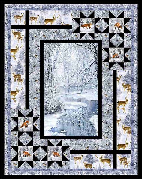 Panel Quilts Ideas Layout, Panel Quilts Ideas, Attic Window Quilts, Wildlife Quilts, Panel Quilt Patterns, Winter Hike, Fabric Panel Quilts, Visual Memory, Patriotic Quilts