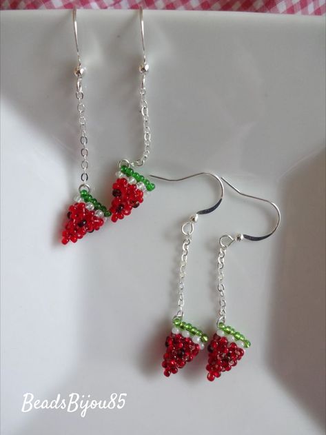 Beaded Watermelon, Diy Earrings Dangle, Denim Diy Clothes, Diy Crochet Bag, Easy Jewelry, Jewerly Beads, Fruit Earrings, Handmade Jewelry Tutorials, Beads Earrings