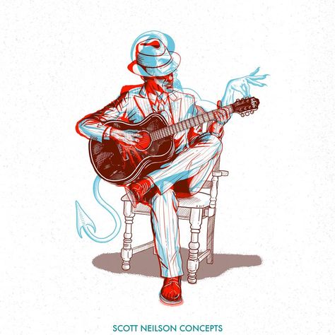 "Me and The Devil Blues" Scott Neilson  #anaglyph #art #illustartion #graphicdesign #designtalks #artwork #robertjohnson #music #blues… Red Blue Drawing, Anaglyph Drawing, Blue And Red Drawing, Anaglyph Art, Blue And Red Illustration, Blue Red Graphic Design, Blue And Red Art Illustrations, Blue Risograph, Blue Drawings