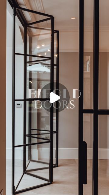 Black Internal Bifold Doors, Bifold Crittal Doors, Bifold Crittal Doors Internal, Bifold Internal Doors, Black Crittal Bifold Doors, Black Bifold Doors, Bifold Doors Kitchen, Industrial Interior Design Commercial, Interior Bifold Doors