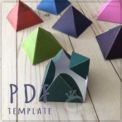 Pyramid Paper Box Template PDF quick download, Favor box, Passover Table Decor, Gift Box Printable, Packaging, Small Gift Box, Seder Table Print at home on Letter size or A4 cardstock paper, cut, decorate and fold into a 3D pyramid shape box. Use as is or fill with a small gift or treats.Easy to assemble. no mess! Only a small piece of tape is needed to assemble the box. Once box is assembles, you can open and close with the flap with no need to rip. ••••••• This is a PDF download file only, not Small Gift Boxes Diy Templates, Mini Gift Box Template, Pyramid Paper Craft, Passover Table Decor, Cricut Small Box Template, Passover Table Decorations, Pyramid Gift Box Template, Gift Box Printable, Printable Packaging