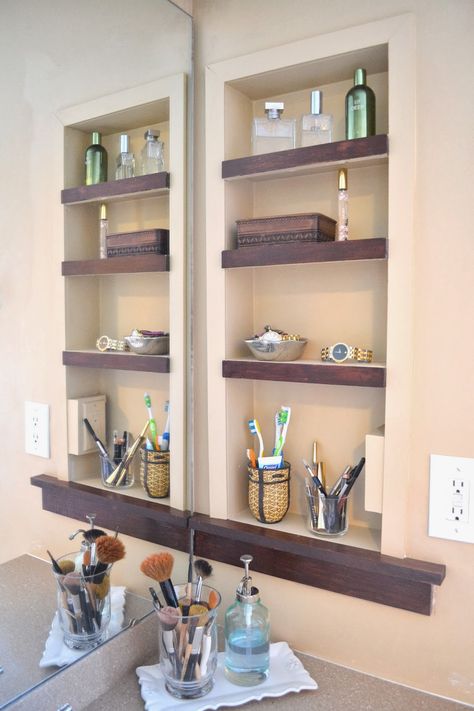 Bathroom Shelf Decor, Shelves Design, Kitchen Open, Bathroom Storage Organization, Small Bathroom Storage, Basement Bathroom, Upstairs Bathrooms, Bathroom Redo, Storage Area