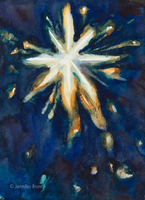 Paint the true meaning of Christmas and the Bethlehem star for your loved ones with this beautiful card. 12 Days Of Christmas Cards, Nativity Painting, Learn Watercolor Painting, Branch Art, Star Painting, Beautiful Christmas Cards, Watercolor Christmas Cards, Acrylic Painting For Beginners, Christmas Tree Cards