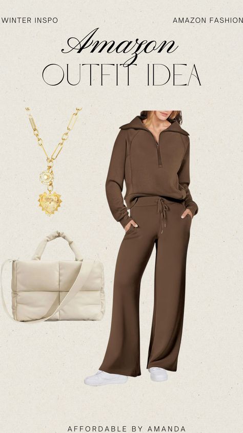 Anrabess Brown Two piece sweatsuit set with oversized half zip sweatshirt and wide leg sweatpants lounge set tracksuit #founditonamazon Brown Tracksuit Outfit, Brown Tracksuit, Brown Two Piece, Style Influencers, Tracksuit Outfit, Corporate Fashion, Sweatsuit Set, Wide Leg Sweatpants, Beauty Products Drugstore