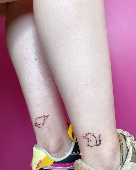 Kk Slider Tattoo, Tiny Rat Tattoo, Matching Rat Tattoo, Rodent Tattoo, Small Rat Tattoo, Cute Rat Tattoo, Matching Group Tattoos, Group Tattoos, Small Rat