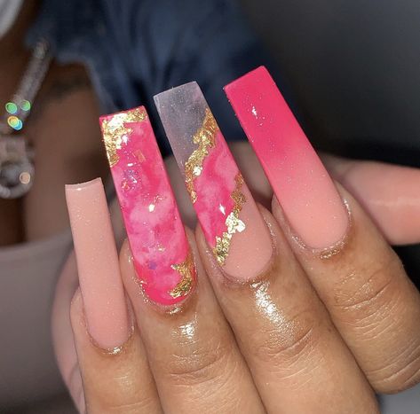 Cute Coffin Long Nails, Sweetest Day Nail Ideas, Black Nail Sets Coffin, Nail Designs For Long Square Nails, Cute Acrylic Nail Designs Medium Length Square, Cute Nails Acrylic Summer Pink, Pink And Yellow Acrylics, Pink Dope Nails, Be Achy Nails