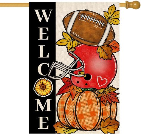 PRICES MAY VARY. Premium Fabric And Weather Resistant:Fall welcome garden flags are made of weatherproof and persistent two layers burlap material, can fly in indoor, outdoor. Football pumpkin garden flags and banners are washable and are UV resistant, no fade to keep them flying for fall thanksgiving holiday and party Double Sided And Unique Design: Fall football garden flag printing available in both sides and text also reads correctly from both sides. Autumn football yard flags are printed in Garden Flag Holder, Welcome Home Decorations, Halloween Kitchen Towels, Pumpkin Garden, Fall Garden Flag, Outdoor Deco, Fall Football, Pumpkin Autumn, Sports Game