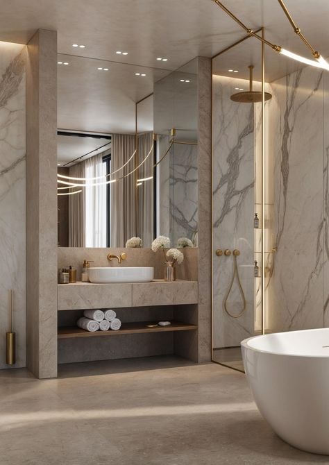 Bathrooms Luxury Modern, Master Bathrooms Luxury, تصميم دورة مياه, درج السلم, Bathroom Interior Design Modern, Modern Luxury Bathroom, Bathroom Decor Luxury, Washroom Design, Bathroom Design Decor