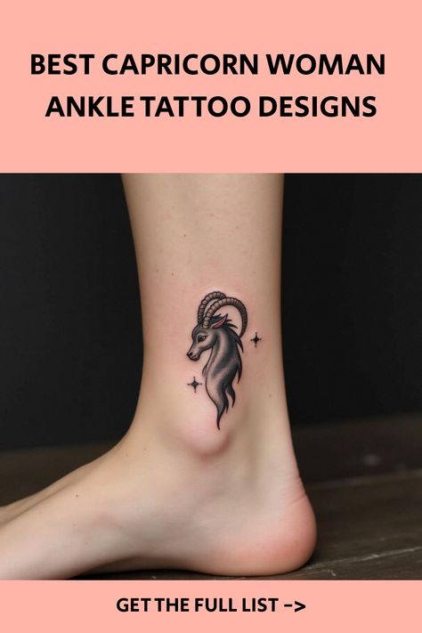 Best Capricorn Woman Ankle Tattoo Designs Capricorn Tattoos For Women, Earthy Symbols, Woman Ankle Tattoo, Capricorn Sign Tattoo, Capricorn Tattoos, Ankle Tattoo Ideas, Women's Shoulder Tattoo, Capricorn Woman, Rib Tattoos For Women