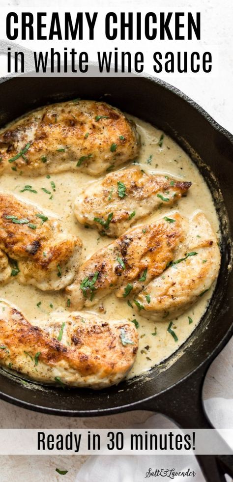 Cooking Wine Recipes, Chicken In White Wine Sauce, Chicken In White Wine, Chicken White Wine Sauce, White Wine Chicken, Resepi Biskut, Creamy Chicken Recipes, White Wine Sauce, Sauce For Chicken