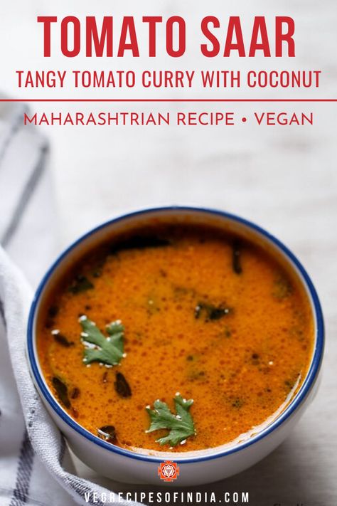 Indian Tomato Recipes, Tomato Saar Recipe, Tomato Curry Indian, Tomato Curry Recipe, Maharastrian Recipes, Tomato Ideas, Marathi Recipes, Rajasthani Recipes, Vegetarian Curries