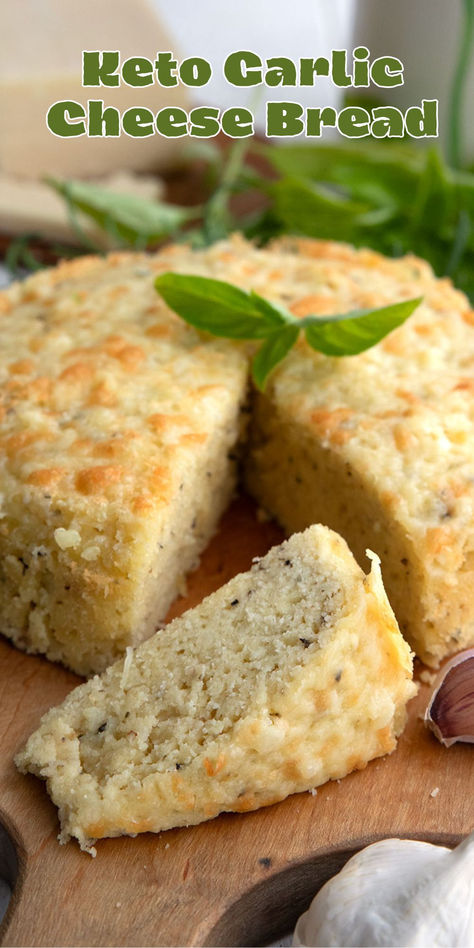 A loaf of keto garlic bread on a cutting board with a slice cut out of it. Keto Garlic Cheese Bread, Instant Pot Cheese, Keto Garlic Bread, Christmas Keto, Healthy Breads, Keto Instant Pot, Best Keto Bread, Keto Baking, Bariatric Diet