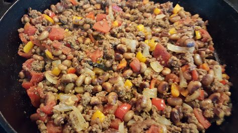 My Patchwork Quilt: BLACK-EYED PEA SKILLET Black Eyed Peas And Hamburger Meat, Canned Black Eyed Peas Recipe, Blackeyed Pea Recipes, Blackeyed Peas, Black Eyed Peas Recipe, Black Eyed Pea, Kitchen Help, Ground Sausage, Pea Recipes