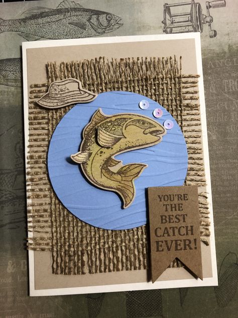 Fishing Cards Handmade, Fishing Birthday Cards Diy, Diy Fishing Birthday Card, Stampin Up Best Catch, Homemade Fishing Birthday Cards, Fishing Bday Cards, Fishing Anniversary Card, Fishing Birthday Cards For Men, Fishing Cards For Men