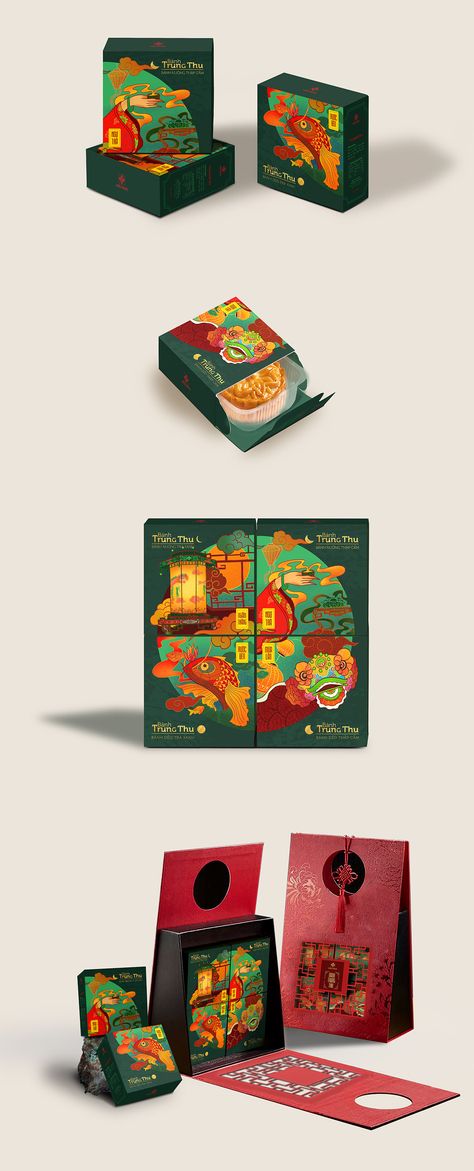 Mooncake Festival Design, Mooncake Packaging Design Creative, Festive Packaging Design, Chinese Food Packaging Design, Mid Autumn Illustration, Mooncake Box Design, Dragon Packaging, Chinese Food Packaging, Mooncake Design