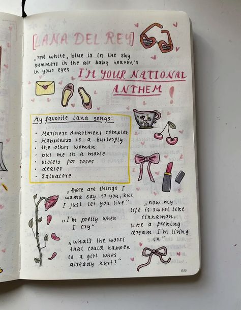 Lana Lyrics, Bullet Journal Page, Bullet Journal Ideas Templates, Journal Inspiration Writing, Bulletin Journal Ideas, Pretty Journals, Diy Journal Books, Bullet Journal Diy, Dream Journal