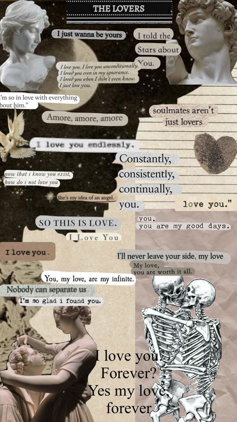 Aesthetic Lovers Wallpaper, Word Collage Aesthetic, Love Quotes Aesthetic Vintage, Lovers Wallpaper Aesthetic, The Lovers Aesthetic, Love Wallpapers Romantic Aesthetic, Love Collage Wallpaper, Statue Quotes, Børns Aesthetic